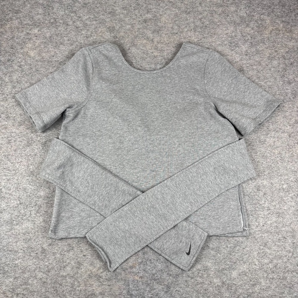 Nike Dri Fit Studio‎ Yoga Top Tie Polyester Cotton Gray Womens Large L